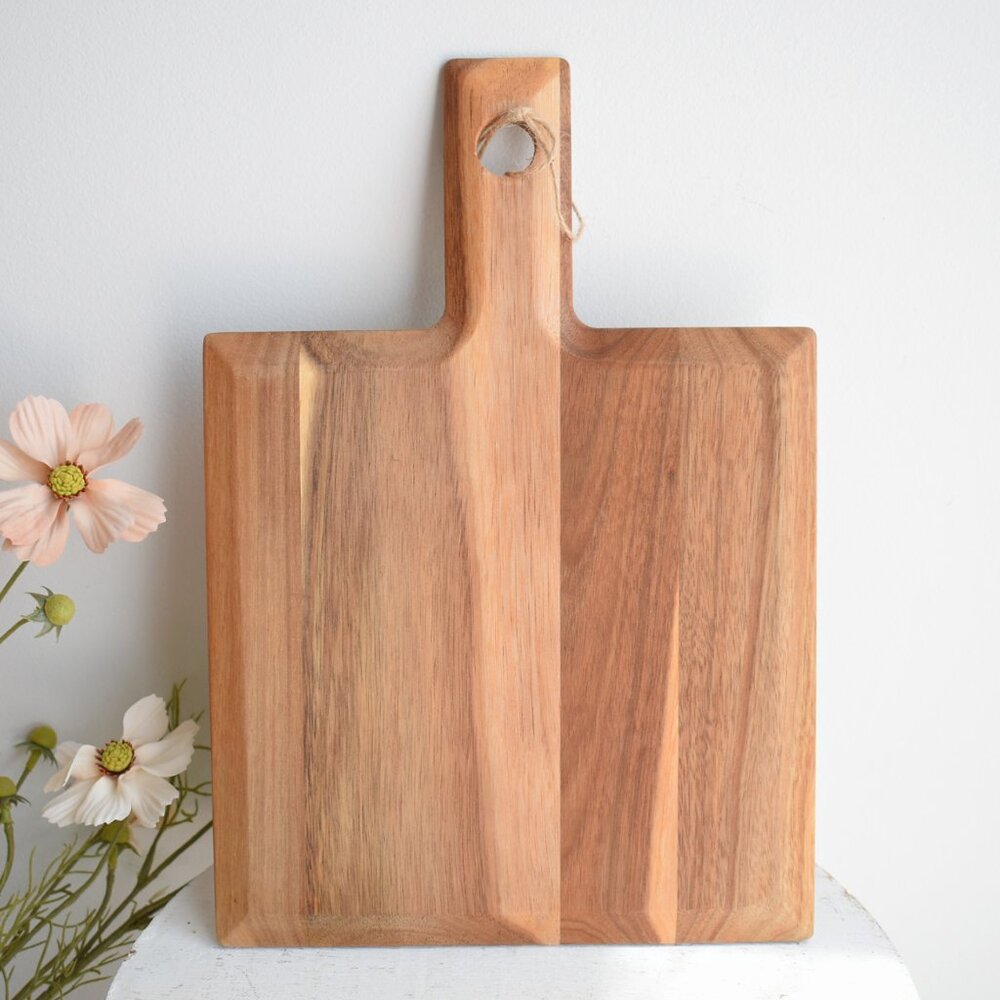 Country Cottage Farmhouse Acacia Wood Kitchen Cutting Board With Handle - ooak
